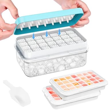 Ice Cube Tray with Lid and Bin, PHINOX 56 pcs Ice Trays for Freezer, Ice Cube Trays for Freezer with 2 trays, Container, Lid & Ice Scoop, BPA Free