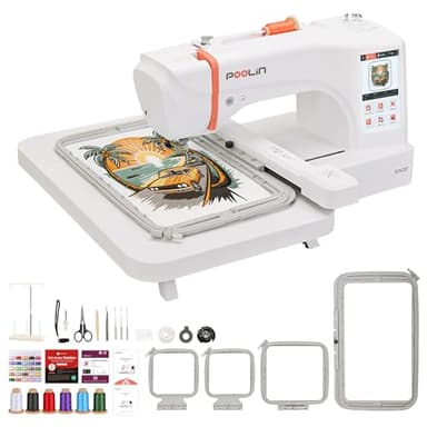 Poolin EOC07 Embroidery Machine, 7.9" x 15" Large Embroidery Area, 7" Touchscreen Institch OS3, Embroidery Starter Supplies Included, Wi-Fi Design Transfer Digital Software for Custom Projects