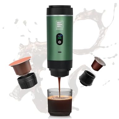 EVERANGE Portable Electric Espresso Machine, Travel Coffee Maker Brewer Compatible with Ground Coffee & NS Capsules (Green with LCD Screen)