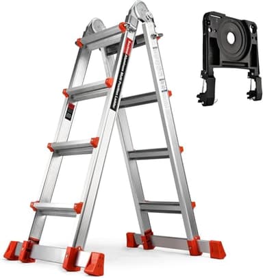 Soctone Ladder, A Frame 4 Step Extension Ladder, 14.5 Ft with Multi Position & Removable Tool Tray with Stabilizer Bar, 330 lbs Weight Rating Telescoping La dder for Household or Outdoor Work