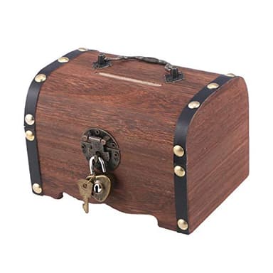 Piggy Bank: Vintage Wood Treasure Chest Rustic Small Wooden Box Decorative Coin Bank Money Bank Money Saver Storage Box for Wedding Home Decor