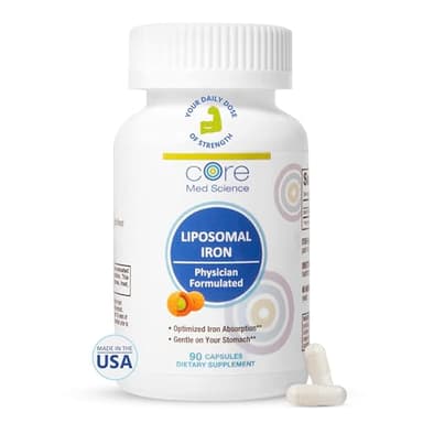 Core Med Science Liposomal Iron Supplement for Women & Men, 65mg (90 Capsules) - Iron Absorption Vitamin Pills for Deficiency During Pregnancy - Easy to Swallow & Gentle on Stomach - Dairy-Free