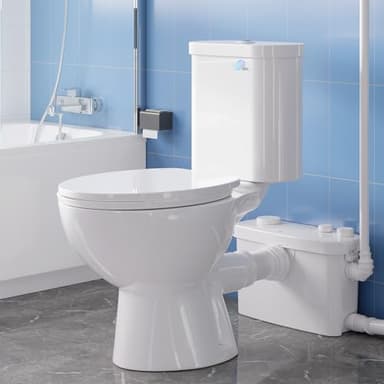 Simple Project Macerating Toilet System with 4-Inlet, Upflush Toilet for Basement, Powerful 1.6GPF Flush & Quiet 500W Macerator Pump System, Durable Pump, Extension Pipe - Easy Install, Space Saving