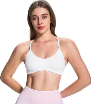 JOYSPELS Seamless Sports Bras for Women - Ribbed Push Up Yoga Bra with Removable Pads, Adjustable Convertible Straps, Breathable Wirefree Gym Crop Top White Small