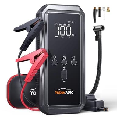 YaberAuto 9-in-1 Jump Starter with Air Compressor 5500A 150PSI Portable Car Battery Jump Starter (All Gas/10L Diesel), 12V Jump Box Car Battery Jumper Starter Portable with Jumper Cables, 160W DC Out