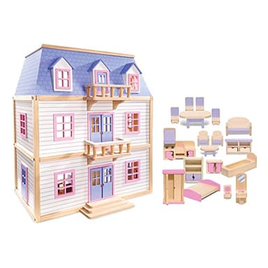 Melissa & Doug Wooden Multi-Level Dollhouse Wooden Multi-Story Pretend Play Dollhouse for Kids