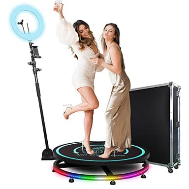 MWE 360 Photo Booth Machine for Parties with Flight Case,Logo Customization,Software APP Remote Automatic 360 Spin Camera Video PhotoBooth 68cm for 2-4 People(26.8"+Flight Case)