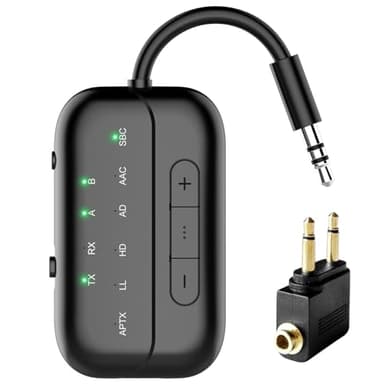 2026 Upgraded Pro Bluetooth 5.4 Transmitter Receiver,2-in-1 Airplane Wireless Adapter for Flight,TV,PC,Gym,Switch,Compatible with 2 AirPods/Headphones;Audio AUX Receiver for Car/Home Stereo