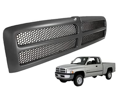 Front Grille Assembly Compatible With Dodge Ram 1500 Grill 1994-2002 / Ram 2500 3500 1994-2001 With Black Frame Shell With Black Honeycomb Mesh Insert (Except Sport Package)