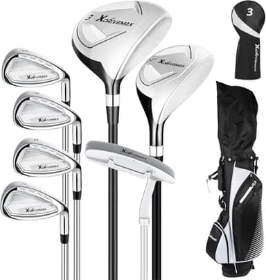 8 Pieces Complete Golf Club Set for Men Left or Right Handed – Mens Golf Clubs Full Set with Fairway Wood, Hybrid, Irons, Putter & Lightweight Bag – Beginner Friendly,Black,Left