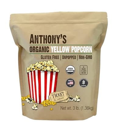 Anthony's Organic Yellow Popcorn Kernels, 3 lb, UnPopped, Gluten Free, Non GMO