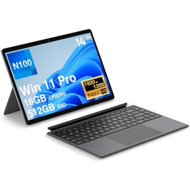 HYPERSTRIX 2-in-1 Tablet/Laptop,core N100, 14" Touchscreen PC with Backlit Keyboard, 16GB LPDDR5 512GB SSD,1920x1200 Touchscreen,WiFi-6,Type-C,HDMI, Dual Camera, Quad-Core Processor