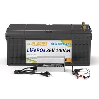 FLLYROWER 36V Lithium Battery 100AH With 200A Smart BMS and 16500 Deep Cycles 36V 100AH Lifepo4 Battery Grade A Cells for Marine Trolling Motor RV camping Solar Golf Cart Off-Grid