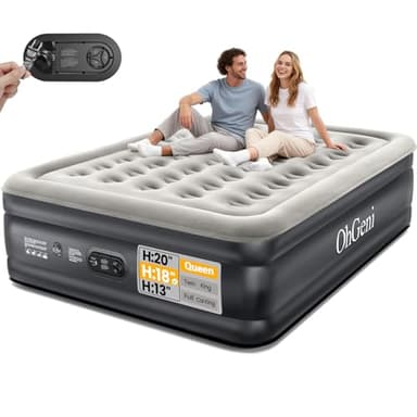 OhGeni Queen Air Mattress with Built in Pump, Ideal Alternative to a Bed, Inflatable Blow Up Mattress 18 Raised Comfort, Upgraded Surface Portable Bed for Home, Camping, Colchone Inflable, 650 lbs
