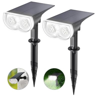 Linkind Solar Lights Outdoor Waterproof IP65, StarRay Dusk-to-Dawn Outdoor Solar Lights, 3 Lighting Modes Solar Spot Lights Outdoor for Garden, Yard, Landscape (Daylight, 2 Pack)