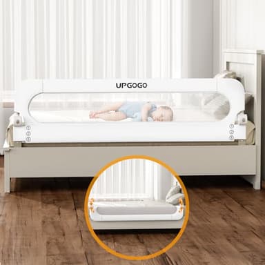 UPGOGO Folding Bed Rail for Toddlers,Safety Baby Bed Rail Guard,Kid Bed Rail with Reinforced Anchor Safety System,Bed Rail for Baby Fit Bunk,Full Size,Queen,King,Twin(White,71"x23.6")
