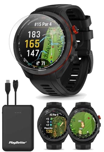 Garmin Approach S70 (Black, 47mm) Golf GPS Watch | Premium Smartwatch with AMOLED Display, Virtual Caddie & Playslike Distance | Bundle with PlayBetter Screen Protectors & Portable Charger