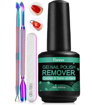 FANISN Gel Nail Polish Remover with Tools, 15ml (0.5 fl oz) - Acetone-Free, Quick Removal in 2-5 min, No Foil Soaking Needed, Safe for Natural Nails,Home DIY Use
