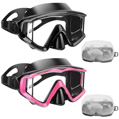 Diving mask Anti-Fog Swimming Snorkel mask Suitable for Adults Scuba Dive Swim Snorkeling Goggles Masks (Black+Pink, Adult)