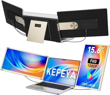 KEFEYA Laptop Screen Extender 15.6", FHD 1080P Portable Triple Monitor for Laptops 13-17.3", 120% sRGB 235° Rotation Detachable Laptop Monitor Extender for Windows/Mac/Dex/Chrome/Surface, Plug n Play