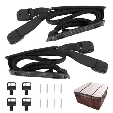 Heavy Duty Hot Tub Cover Wind Straps 2Pcs, 9.5 Ft Hot Tub Locking Strap Adjustable Length 67"~116" with Screws, Locking Latches and Keys fits Most Spas