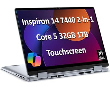 Dell Inspiron 14 7440 2-in-1 Laptop (14" FHD+ Touchscreen, Intel Core 5 120U (> i7-1355U), 32GB DDR5, 1TB SSD), for Creator, Designer, 10-Hr Long Battery Life, Backlit, Win 11 Pro w/ AI Copilot