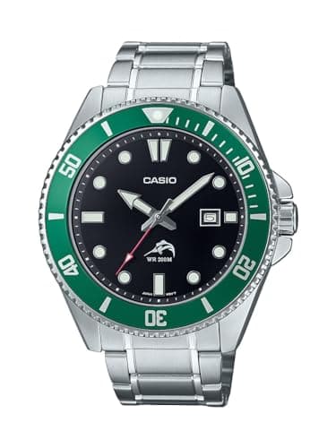 Casio MDV106 Series | Unisex Analog Watch | Green/Silver | 200M WR | Stainless Steel | Resin Band | 2 Hand Analog (HR, Min, SEC) | Date Display | Screw Down Crown/Screw Down Caseback | 3 Year Battery