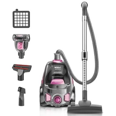 PKUYIE Canister Vacuum Cleaner, 40Kpa 1600W Cyclon Power Bagless Canister Vacuum Cleaners for Home, 3.7QT Large Dust Cup, Lightweight Vac for Hard Floors, Carpets, Pet Hair,Pink