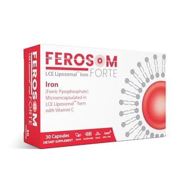 Ferosom Forte LCE Liposomal Iron Capsules – 30mg Elemental Iron with Vitamin C – Gentle Supplement for Women and Men – Easy-to-Swallow Vegan Capsules, 30 Count
