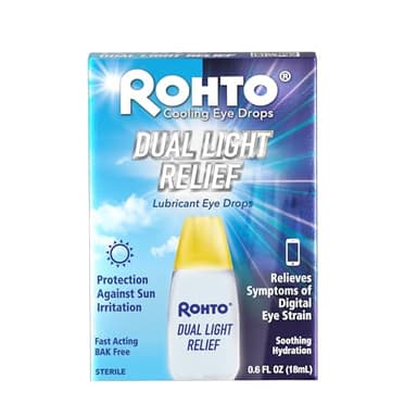 Rohto Dual Light Relief Cooling Lubricant Eye Drops, Protect Against Sun Irritation & Digital Eye Strain, Fast-Acting Relief of Dry Eyes, Irritation, Grittiness, Burning & Stinging, 0.6 fl oz