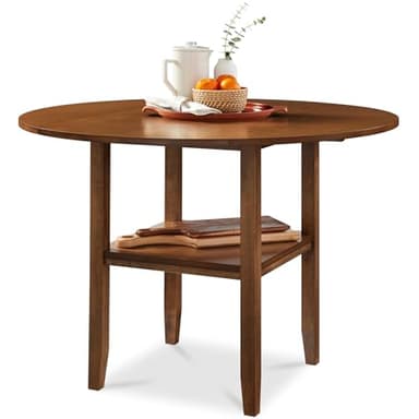 Best Choice Products 42" Round Drop Leaf Dining Table for 4, Solid Wood Expandable Small Dining Table W/Storage Shelf, Space Saving Kitchen Table for Kitchen, Dining Room, & Small Spaces - Chestnut