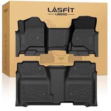 LASFIT Floor Mats 2014-2018 for Chevy Silverado/GMC Sierra 1500, 2015-2019 2500HD 3500HD, Crew Cab Only/Bench Seat, All Weather TPE Custom Fit Car Floor Liners, with Carpet Floor Only