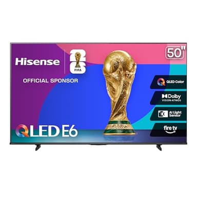 Hisense 50" E6 Cinema Series QLED 4K UHD Smart Fire TV (50E6QF, 2025 Model) - QLED, AI Light Sensor, Dolby Vision · Atmos, Voice Remote with Alexa, Motion Rate 120, HDR 10+ Adaptive, Game Mode Plus