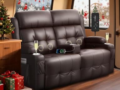 RV Loveseat Recliner Sofa, Massage Wall Hugger Couch with USB, Insert Pockets, Cup Holders, Reclining Couches, 150° Recline Sleeper Sofa & Removable Armrest for RV Furniture & Home Theater Seating