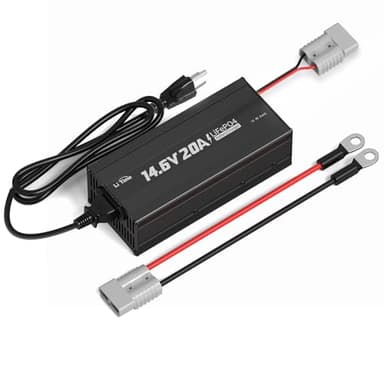 LiTime 12V 20A Lithium Battery Charger 14.6V LiFePO4 Battery Charger AC-DC Smart Charger with Anderson Connector LED Indicator for LiFePO4 Deep Cycle Batteries of RV, Homes, Off-grid and Solar Systems