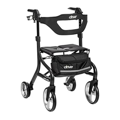 Drive Medical Nitro Sprint Foldable Rollator Walker with Seat - Lightweight Support - Large Wheels - Compact Folding Design - Adjustable Comfort - Tall Size - Black