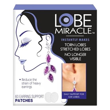 Lobe Miracle- Clear Earring Support Patches - Earring Backs For Droopy Ears - Ear Care Products for Torn or Stretched Ear Lobes (60 Patches)
