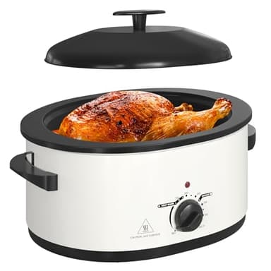 8 Quart Roaster Oven with Self-Basting Lid, Electric Turkey Roaster Oven with Removable Pan and Rack, Stainless Steel White