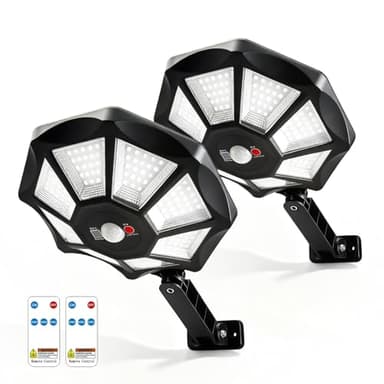 Solar Street Lights Outdoor Waterproof,IP65 Outdoor Solar Lights Dusk to Dawn,168 LED Flood Motion Sensor for Parks Courtyards, 2 Pack