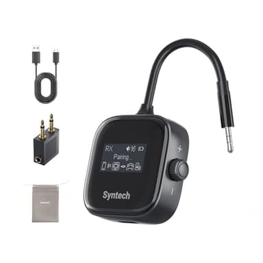 Syntech Airplane Bluetooth Transmitter Receiver 5.4 Adapter for 2 AirPods or Wireless Headphones, HD Display Low Latency 3.5mm AUX Jack Bluetooth Audio Adapter for Flying, TV, Car, Gym, Home Stereo