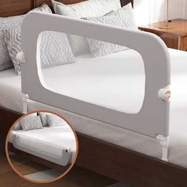 FigTime Bed Rail for Toddlers, Baby Bed Rail Guard for Kids, Toddler Bed Rails with Reinforced Anchor Fit, Height Adjustable & Foldable Bed Rail Guard for Twin, Full, Queen & King Beds (Grey, 32IN)