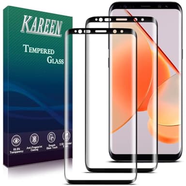 KAREEN 2 Pack Screen Protector for Samsung Galaxy S9 Tempered Glass Film, 3D Curved Full Coverage, 9H Hardness, Anti Scratch, Bubble Free