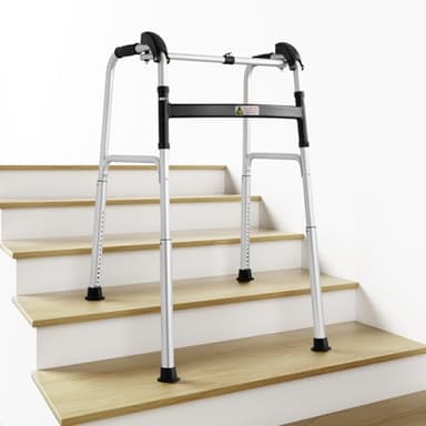 NORTTA Foldable Stair Climbing Walker for Seniors, Adjustable 4-Leg Height Safety and Convenience Silver