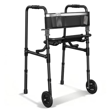 Walkers for Seniors, 2 Wheel Rollator Walker with Seat, 5" Wheels, Foldable Walker with 6" Ultra Backrest & Storage Bag, Height Adjustable, Lightweight Rolling Walker,Only 8LBS