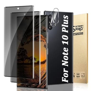 Geviaho 2+2 Pack For Galaxy Note 10 Plus Screen Protector with Camera Lens Protector, 3D Full Coverage, 9H Tempered Glass, Scratch Resistant, Touch Sensitive,Bubble-Free, Easy Installation (6.8 Inch)