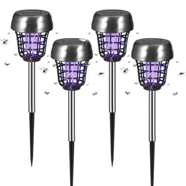 4 Pack Solar Bug Zapper Outdoor Waterproof, Upgraded Mosquito Zapper & Killer for Gnats, Flies, Insects, Solar Powered Bug Lights for Yard, Patio, Garden, Farm