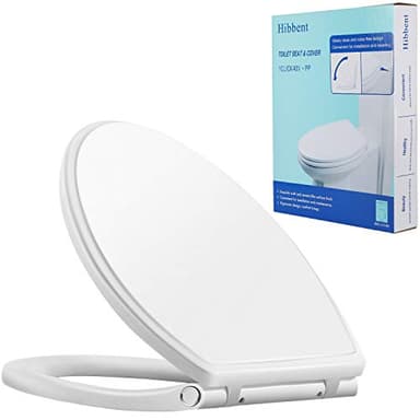 Hibbent Premium Elongated Toilet Seat with Quiet Close, One-Click to Quick Release, Installation Non-Slip Seat Bumpers, Slow Toilet Seat and Cover, Cleaning-White Color