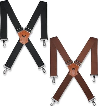 WELKINLAND 2-Piece Sets Black & Brown Work Suspenders, Heavy Duty Suspenders for Men, 2Inch-Wide Mens Suspenders Hooks Belt Loop for Seniors, Black Mens Suspender Jeans, Brown Suspender Men Gift
