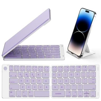 Samsers Bluetooth Foldable Keyboard, Wireless Portable Folding Keyboard, Full-Size Ultra-Slim Rechargeable Connect Up to 3 Devices for iOS Android Windows Phone Tablet and Laptop, Purple