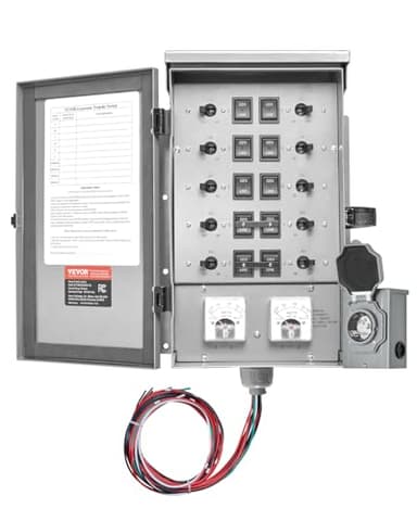 VEVOR Manual Transfer, 50-Amp 10-Circuit, Prewired Generator Transfer Kit with CS6375 Plug Power Inlet Box, Double-Throw, NEMA 3R, Mechanical Watt Meter, for 12500W Generators